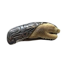 Zealandia Northwest Coast Inspired Sterling Silver Carved Polar Bear Brooch