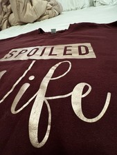 Spoiled Wife Burgundy Pullover Crewneck Sweatshirt Women's Long Sleeve Graphic