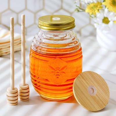 Kate Aspen 24oz. Bee Hive Shaped Honey Glass Mason Jar with Two Large, Clear 