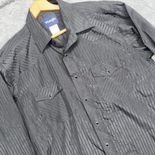 Men's Wrangler Black Dress Shirt Size Large Pearl Snaps Long Sleeve Pockets