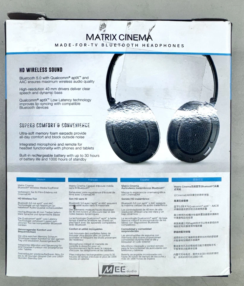 MEE Audio Matrix Cinema Black Volume Control Bluetooth Wireless TV Headphones - Image 2 of 4