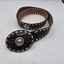 JUSTIN Leather Women's Western Belt Brown Engraved Buckle Size 25Y Concho