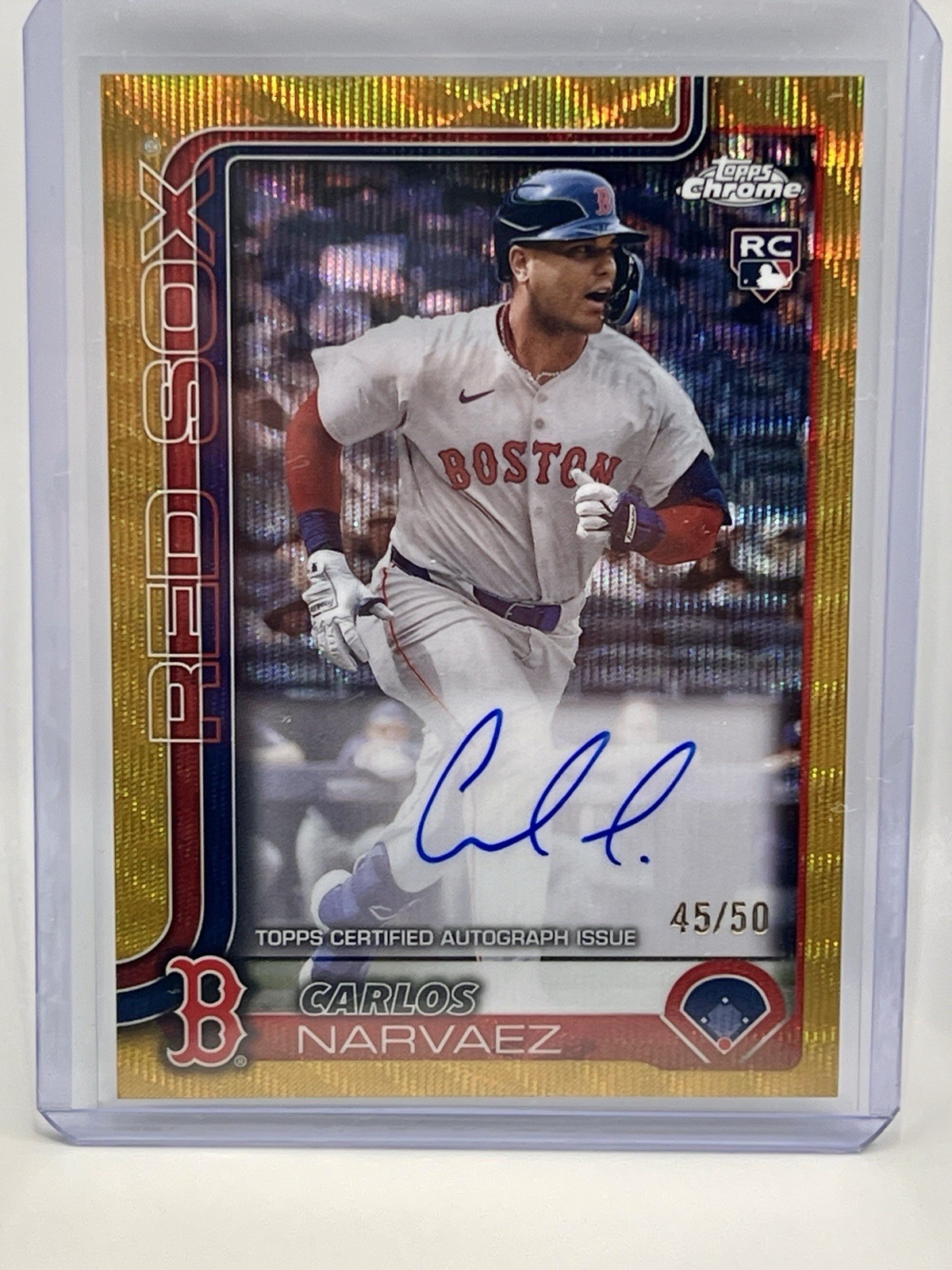 2025 Topps Chrome Carlos Narvaez Rookie Auto Gold Wave Refractor /50 RC Red Sox