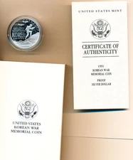 KOREAN COMMEMORIVE -  SILVER $1.00 1991 - GEM PROOF - #3108 - MELT