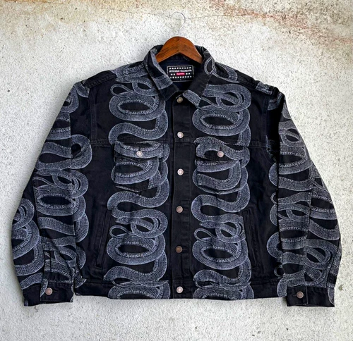 Supreme x Hysteric Glamour Black Snake Denim Trucker Jacket SS21 size L - product listing photo