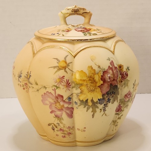 Ancien pot à biscuits craquelins melon ivoire Royal Worcester Blush 1893 Angleterre 6,5" - Photo 2/24