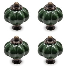 4pcs Pumpkin Knobs, Vintage Ceramic Cabinet Dresser Pulls 4 Pieces Dark Green