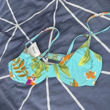 Flower Pattern Bikini Top Light Blue With Colourful Flowers From Size 10