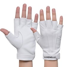White Leather Women  s Fingerless Driving Gloves Soft Genuine Sheepskin Car Glove