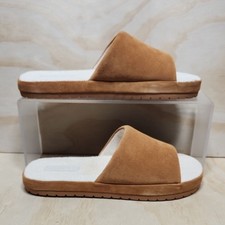 Vince Kalina Shearling Lined Tan Suede Slide Sandals Women 7 Taupe White Slipper