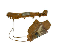 Vintage 1950s Davy Crockett Rawhide Leather Holster Belt with Belt Buckle Early