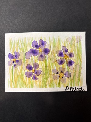 ACEO Signed Watercolor Painting Abstract Wild Flowers Impressionism Meadow