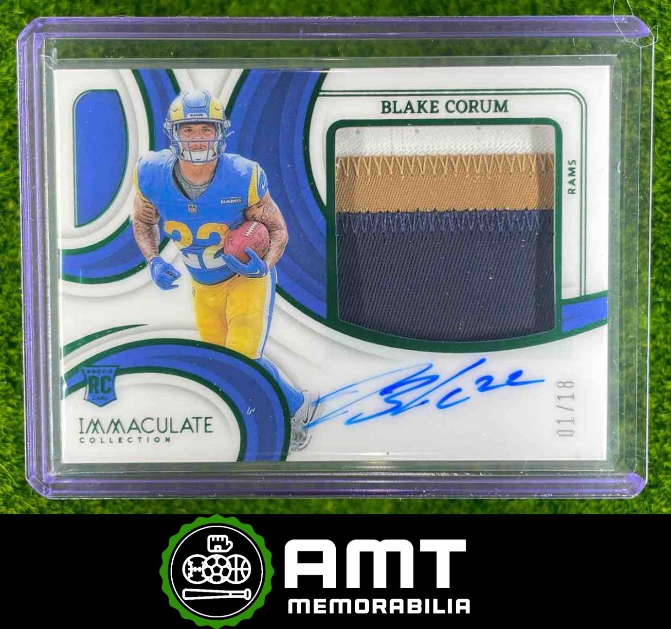 Blake Corum RC 2024 Panini Immaculate 1/18 Premium Patch Auto Emerald #PPRA-BCM