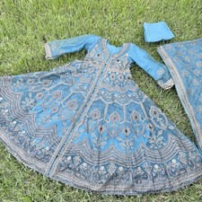 Blue Anarkali Salwar Kameez Net Embroidered with Dupatta  Pant for Women SMALL