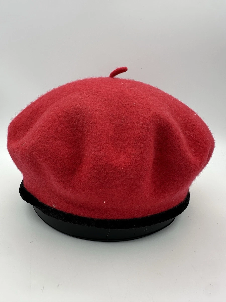 Vintage Gap Red Wool Beret Hat Black Grosgrain Ribbon Bow Trim French Style GAP Red Wool Beret for Women S/M Felt Bow Accent Classic  main image 2
