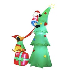 7FT Christmas Inflatable Tree Santa  Dog Pulling Britches With Built-In LED  S