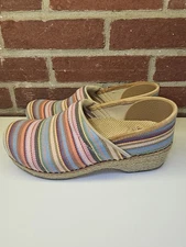 Dansko Vegan Multi Stripe Woven Fabric Espadrille Platform Clogs SZ 38 US 7.5-8