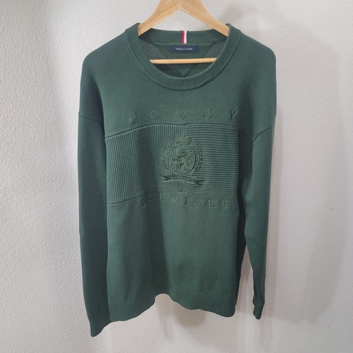 Pull homme Tommy Hilfiger vintage logo écusson XL vert coton tricot pull - Photo 2/20