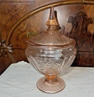 Anchor Hocking Depression Glass Mayfair Open Rose Pink Covered Candy Dish 8.5"