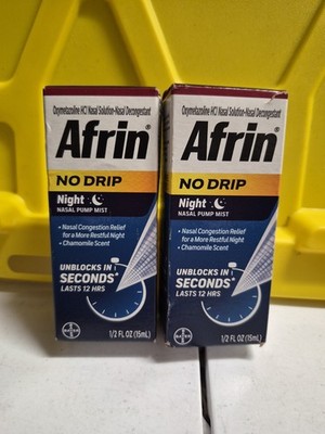 2 Packs Afrin No Drip Night Nasal Pump Mist 15ml Each. Exp. 09/2026