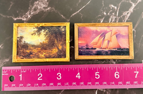 Handmade Miniature Doll House Historical Paintings Prints in Gold Frame