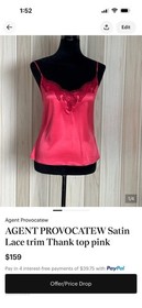 Agent Provocateur Women's Pink Solid Satin Camisole Tank Top with Lace Trim