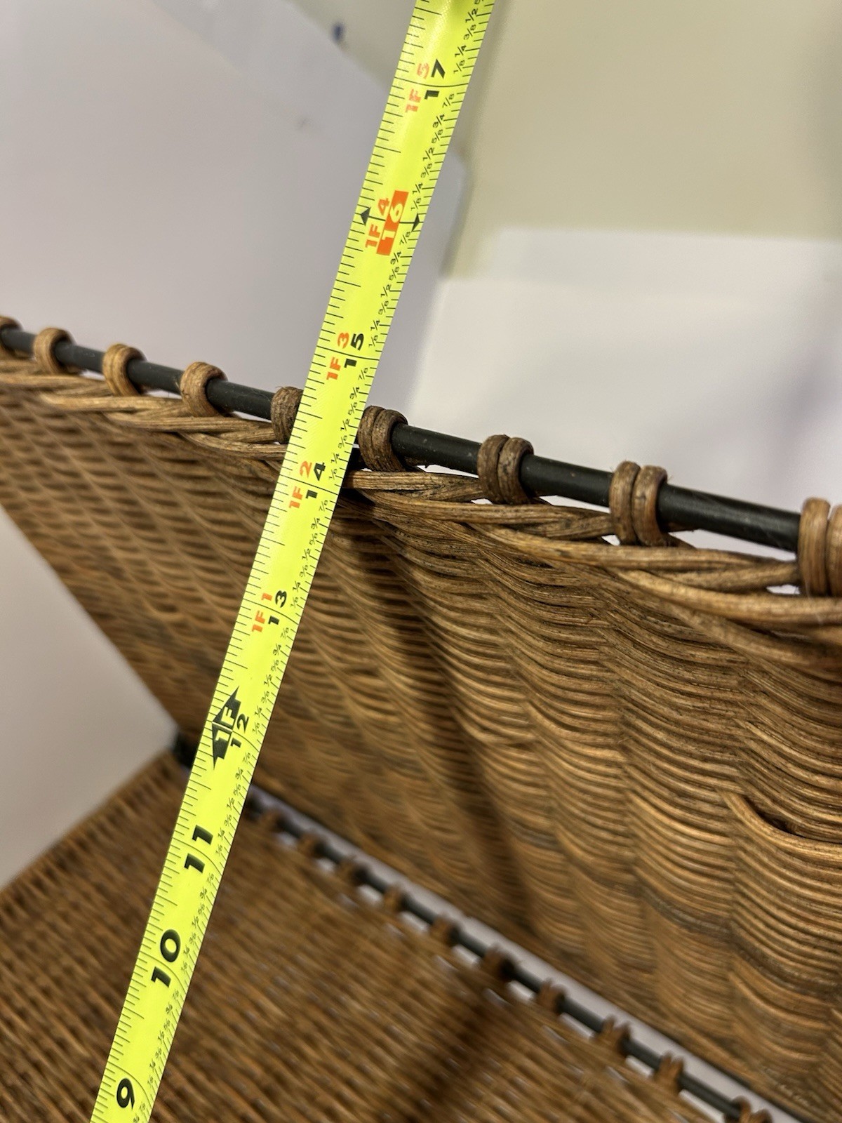 Vintage Mid Century Modern Magazine Holder Rattan Wicker Iron