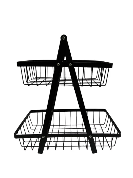 2 Tier Rack Condiment Snack Fruit Onion Vegetable Basket Storage Portable - Image 2 of 4