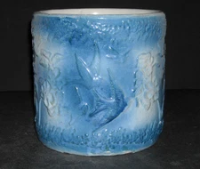 EXC. Rare Blue & White Flying Bird Cracker Cookie Jar Stoneware Ohio Pottery