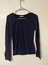  ACTIVE BASIC V Neck Long Sleeve T Shirt Stretch Cotton Tee Large