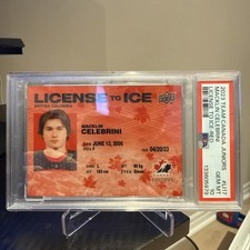 MACKLIN CELEBRINI TEAM CANADA 2023 LICENSE TO ICE RED /23 UPPER DECK PSA10 POP 3