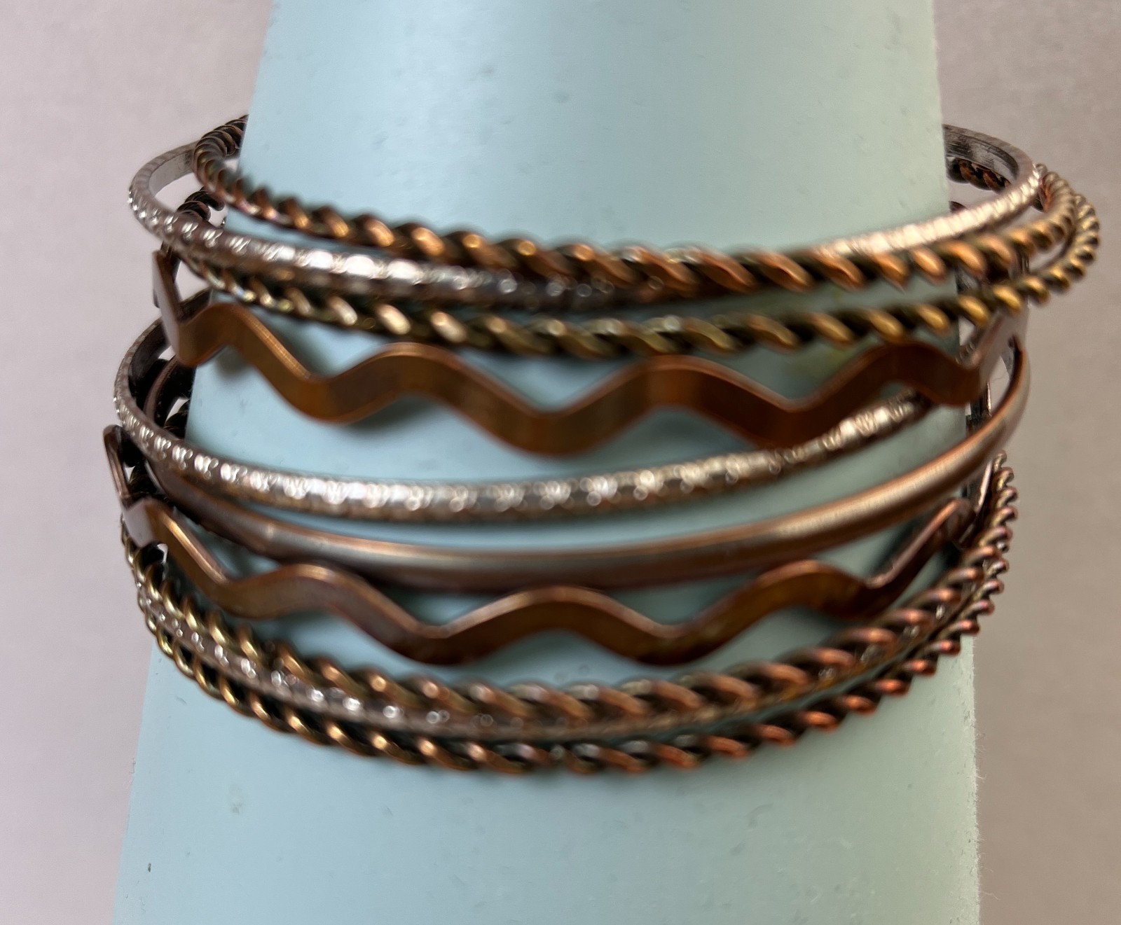 Bangle Stack Bracelets Set 10 Silver Copper color… - image 2