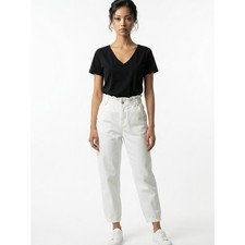 Zara Barrel Leg High-Rise White Women's 2 Jeans Paperbag Waist 4 Pocket Baggy