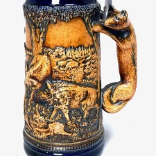 Gerz West German “Good Hunting” Large 11” Beer Stein With Fox Handle