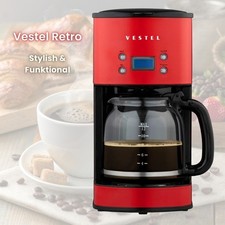 Vestel Retro Filterkaffeemaschine 12 Tassen 1000W Edelstahlgehäuse Timer Glas