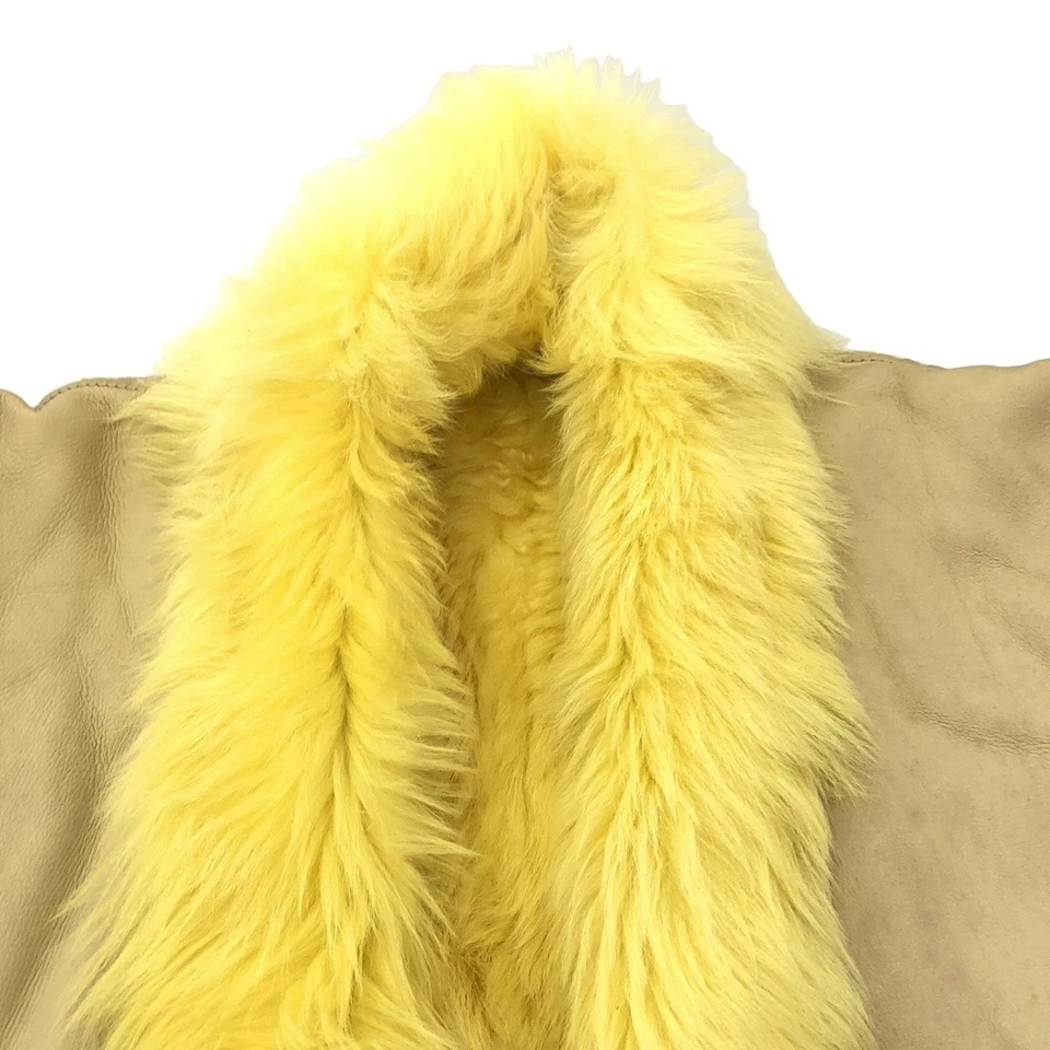 GIANNI VERSACE 1990's Mouton Leather Fur Coat Beige Yellow 42 Used MESC-0 - Image 4 of 4