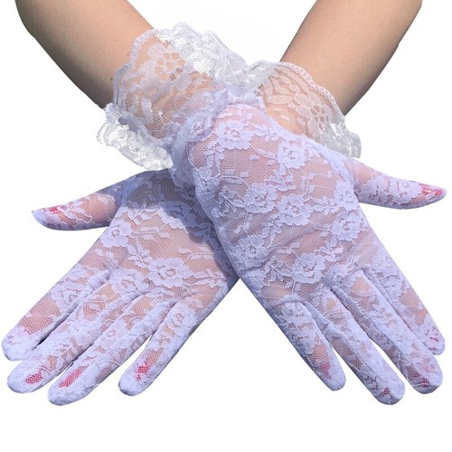 5 Colors Women Short Lace Floral Gloves Gothic Bride Wedding Mittens - Picture 5 of 8