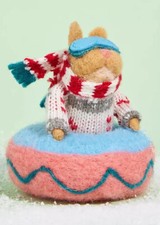 Anthropologie Snow Tubing Bulldog Felt Wool Christmas Tree Ornament New Sold Out