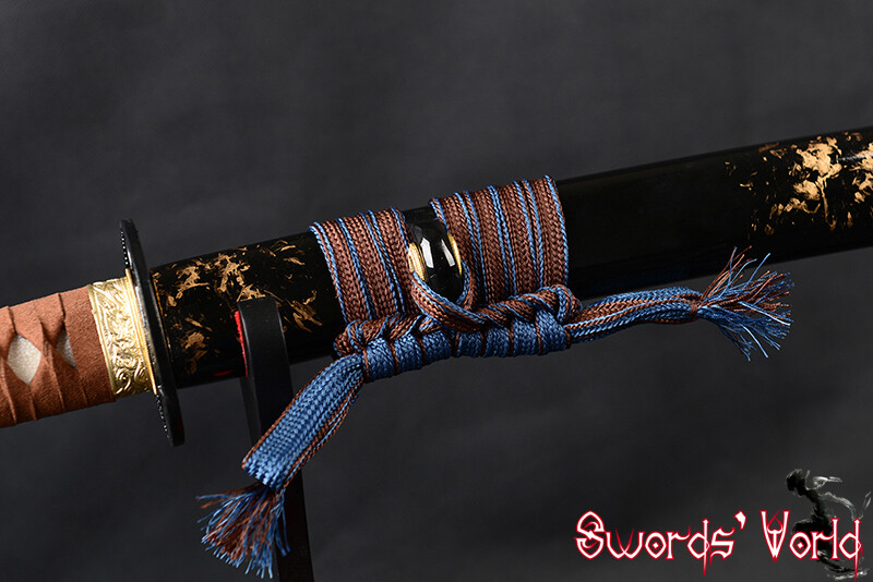 Brown & blue two side Synthetic Silk Sageo For Japanese