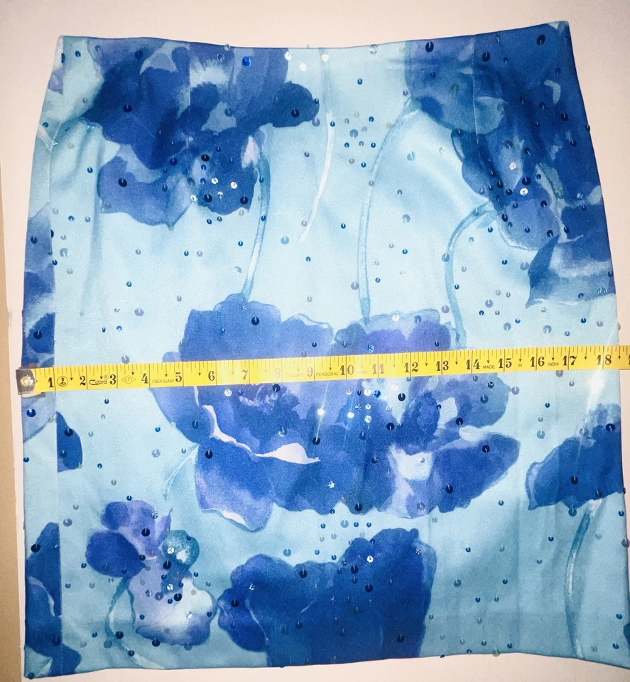 David Meister Women’s Teal Blue Floral Sequin Lined Dress Skirt SZ 8 EUC - Image 3 of 4