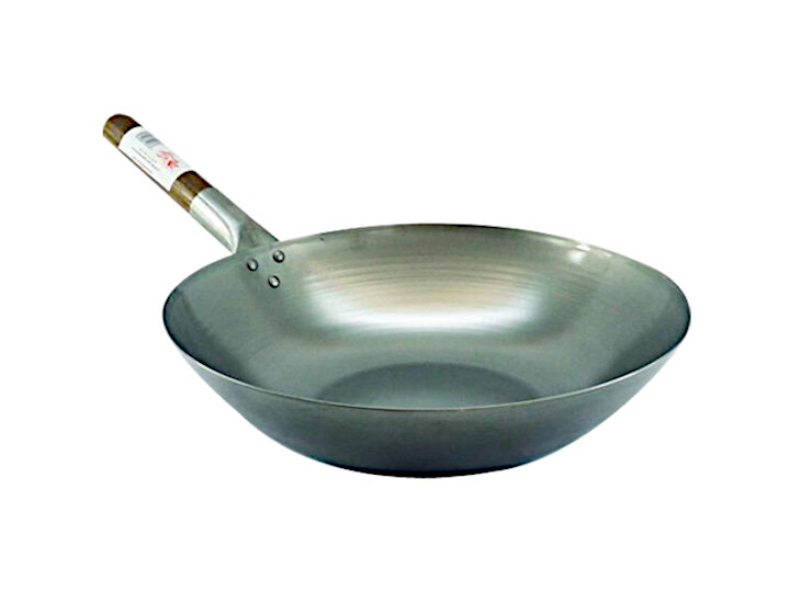 hancock london medium wok 13"" flat base bottom carbon steel wooden handle