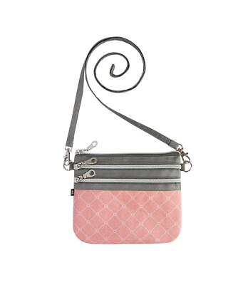 Earth Squared - 3 Zip Pouch Crossbody Bag - Wachstuch - Pink Sorbet - 19x15cms