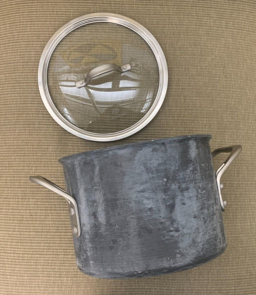 Vintage CALPHALON #870 Hard Anodized 6.5 QT Stockpot Dutch Oven w/ Glass Lid VG