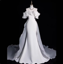 Off The Shoulder Wedding Dress With Detachable Organza Satin Train Elegant Sheat