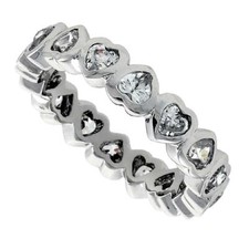 Sterling Silver Eternity Band Ring w/ 3mm Heart-shaped Cubic Zirconia Stones
