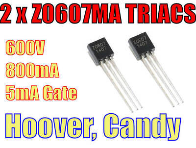 Hoover 2 x Z0607MA 600V 800mA TRIAC 5mA Gate Candy Low power AC switching