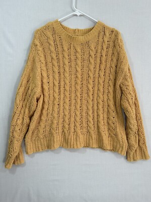 American Eagle Women's Chenille Sweater LARGE Cable Knit Mustard