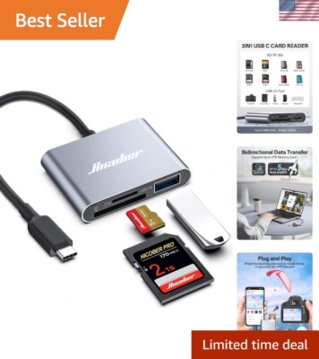 Compact Aluminum Type C SD Card Reader - Dual Slot, Universal Compatibility
