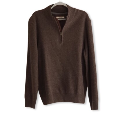 Men's Joseph Abboud Wool Blend Brown Long Sleeve 1/4 Zip Pullover Sweater XL