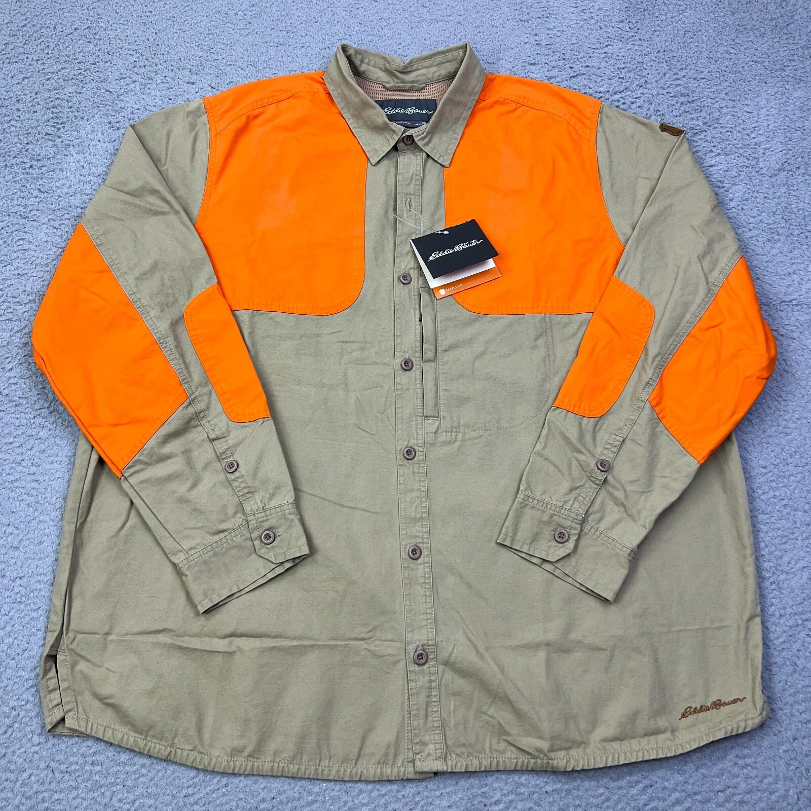NWT Eddie Bauer Okanogan Hunting Shirt Mens 3XLT Beige Canvas Shooting Button Up
